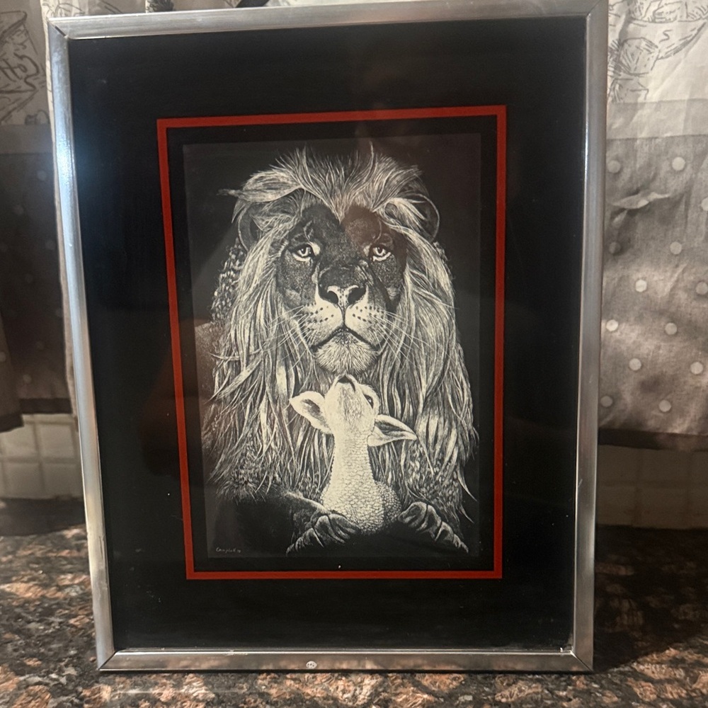 VTG Lion and Lamb Artwork CAMPBELL 1978
